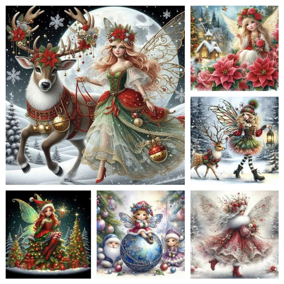 

Diamond Art Painting Cross Stitch Kit Christmas Girl Little Angel Portrait Full Mosaic Deer Bird Embroidery Living Room Decor