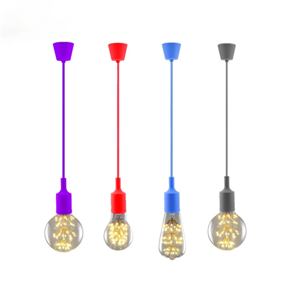 E27 Silica Gel Pendant Light with Eletrical Wire Green/Yellow/Red Pendant Lamp for Dining Room/Children Room