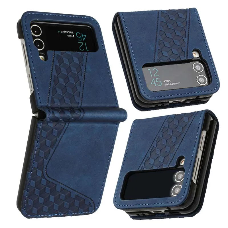 For Samsung Galaxy Z Flip4 Case Z Flip4 SM-F721B F721N Cover 3D Geometric Flip Wallet Case for Samsung ZFlip 4 ZFlip4 Phone Case