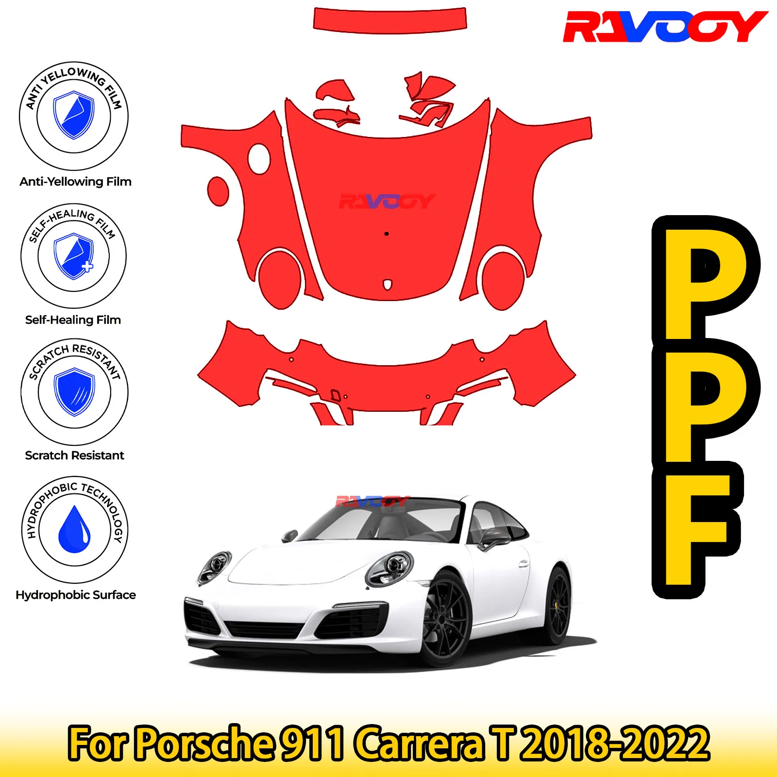 

For Porsche 911 Carrera T 2018-2022 Glossy Matte Black Precut front PPF Kit Paint Protection Film