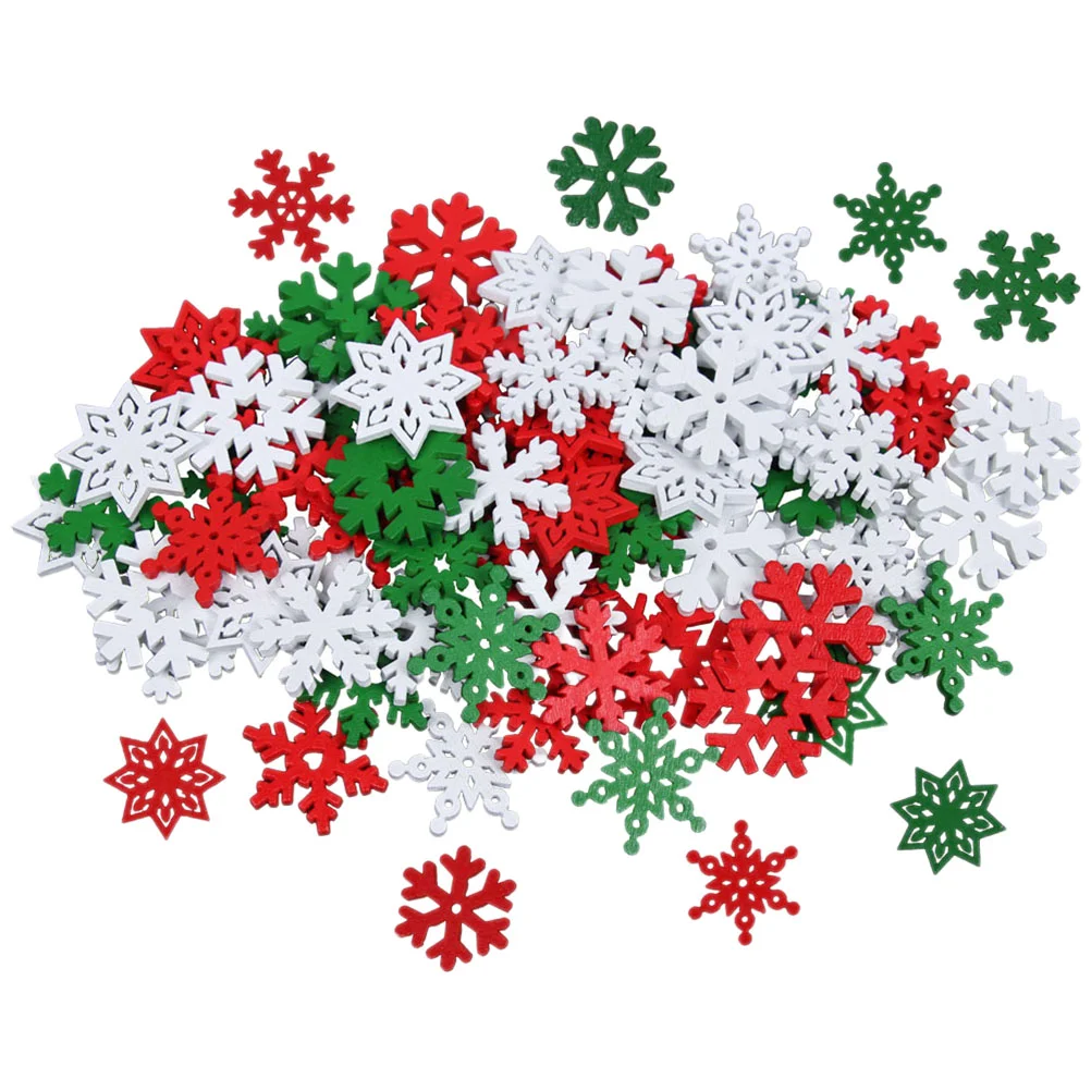 50 Pcs Snowflake Hanging Cutouts Wooden Signs for Crafts Mixed Colour Christmas Snowflakes DIY