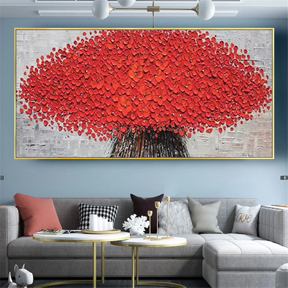 

Modern Abstract Brilliant Red Flower Pattern Vermilion Hand-Painted 3D Oil Painting On Canvas Art Wall Poster Decor Home Gift