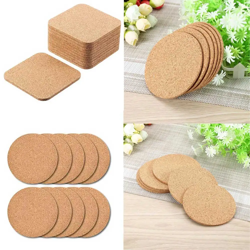 10Pcs Cork Coasters Square Cork Mat Self-Adhesive DIY Backing Sheet Table Coaster For Home Bar Tableware Decor