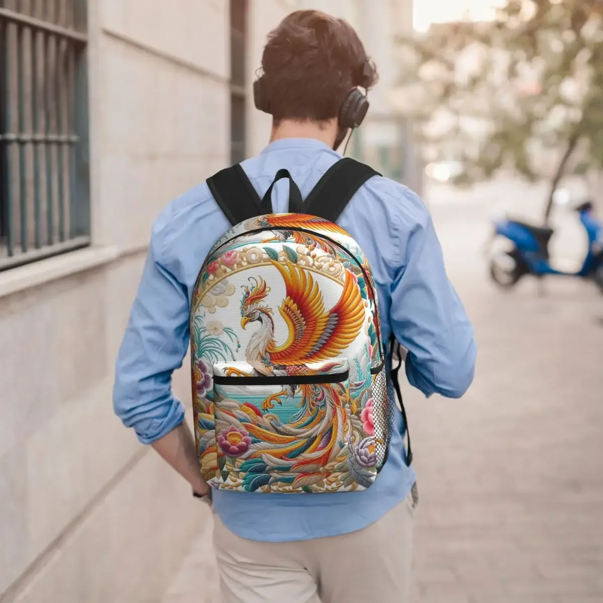 Phoenix Floral Print Student Backpack School Bag Hiking Travel Daypack for Boys Girls Bookbag Shoulder Bags