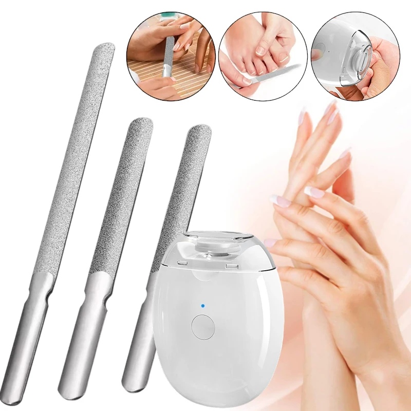 

1Set 2 IN 1 Electric Nail Clipper Cutter with LED Light&3PCS Stainless Steel Double Side Nail File Manicure Finger Toe Care Tool