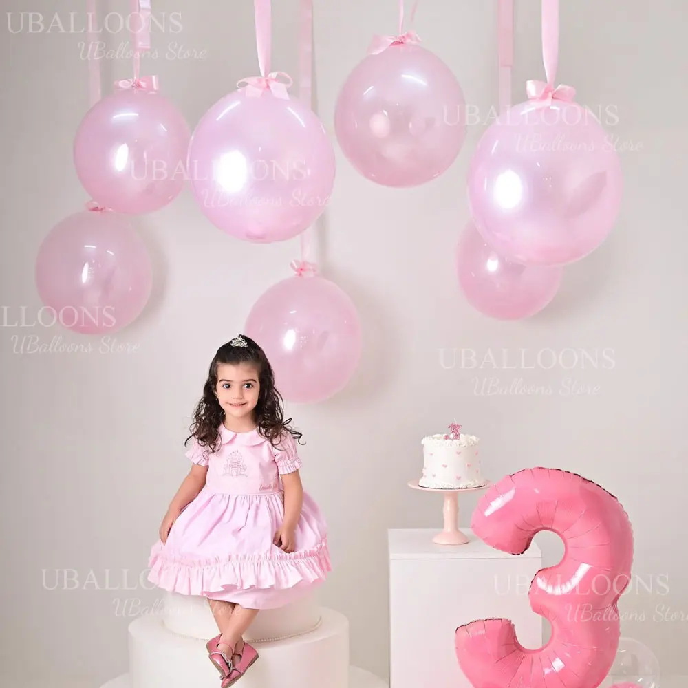 10 Stück Rosa Luftballons mit Schleife 18/12/10 Zoll Hängende Schleifenballons in Pastellrosa mit Satinband für Geburtstag Hochzeit Babyparty Dekoration – Detail 1