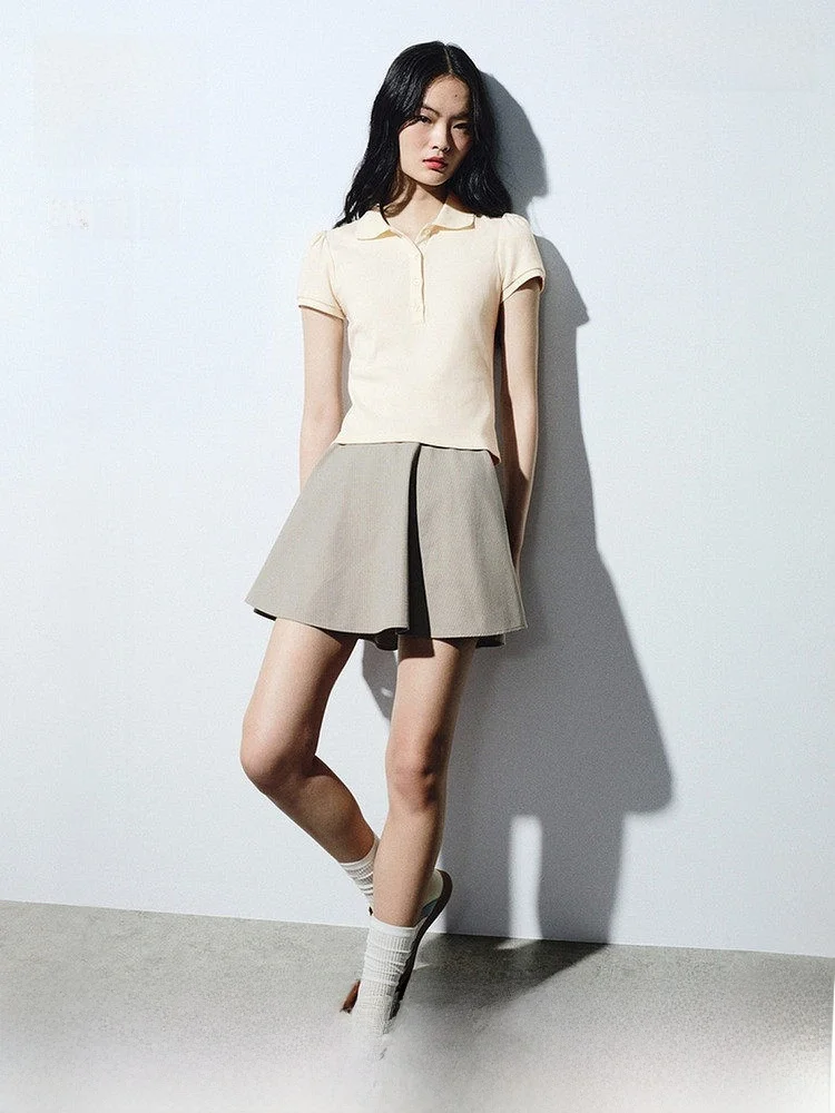 

Футболка Sweet Fit с коротким рукавом H&M, женская, летняя, новый стиль, с рукавами-фонариками, воротником-стойкой, укороченная, 100% хлопок