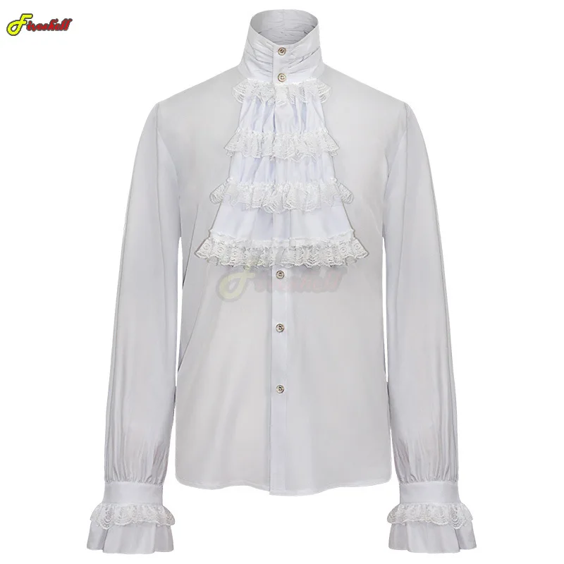 Medieval Men's Cosplay Shirts Turtlenecks Vintage Bandage Victorian Ruffles Gothic Male Jabot Blouse Costume Groom Casual Outfit