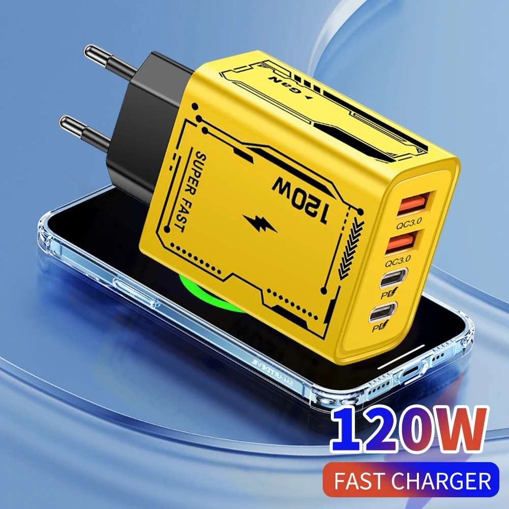 

USB C Charger 120W Fast Charging Adapter Multiport PD Type C Mobile Phone Charger EU/US Plug For iPhone 17 Samsung Xiaomi Huawei