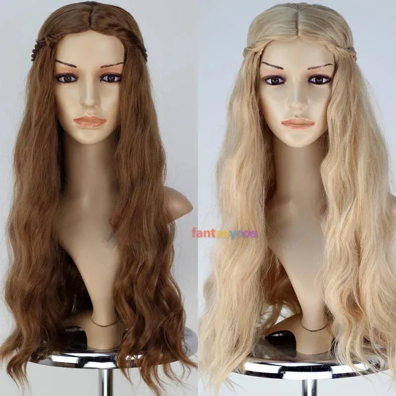 セーサイ・ラニスター コスプレ プリンセス オーロラ ロングブロンド ブラウン カーリー 耐熱性合成毛 女性用ウィッグ + ウィッグキャップc;3.k'6;d.a;