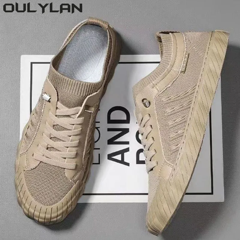 

Oulylan Summer Casual Lightweight Round Head Solid Colour Non-slip Flats Walking Shoes Male Men's Breathable Sneakers