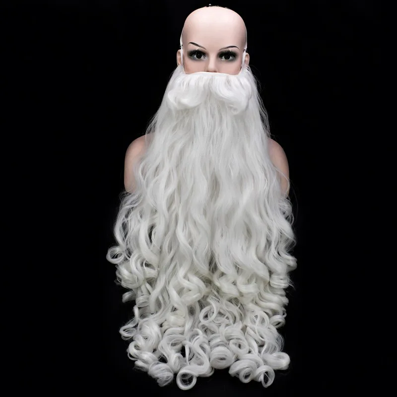 80 cm Natale Babbo Natale Cosplay Parrucca da barba Capelli sintetici Corti Cosplay Uomini Mago Parrucchino bianco Accessori Regalo di Capodanno