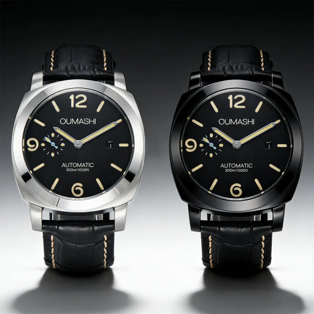 44mm Men's Watch Seagull ST2555 Movement Stainless Steel Case Automatic Mechanical Watch Strength Mineral Glass Leather Bracelet
