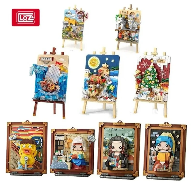 LOZ Blocks Fun Creative 3D Painting Cat Educational Building Bricks Art Toys for Girl Present New Year Gift Christmas Santa