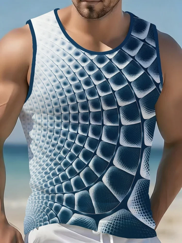 Trend Cool Men Gradient 3D Snake Scale Print Sleeveless Vest Beach Surf Man Tank Top Casual Outdoor Summer Hip Hop Vest Tops