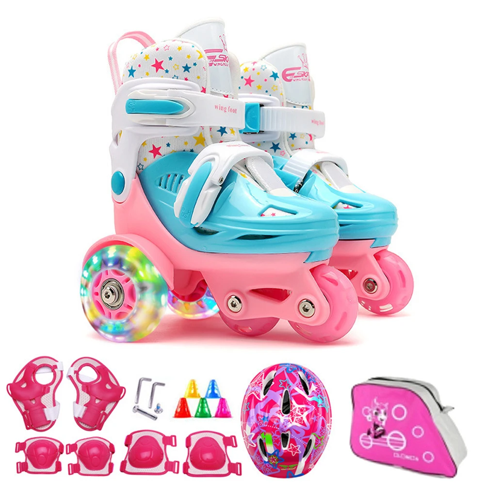 

Skating Shoes Beginner Roller Skating Shoes Set Skates with Knee Pad Elbow Pads Helmet Barrier Backpack Roller Skates