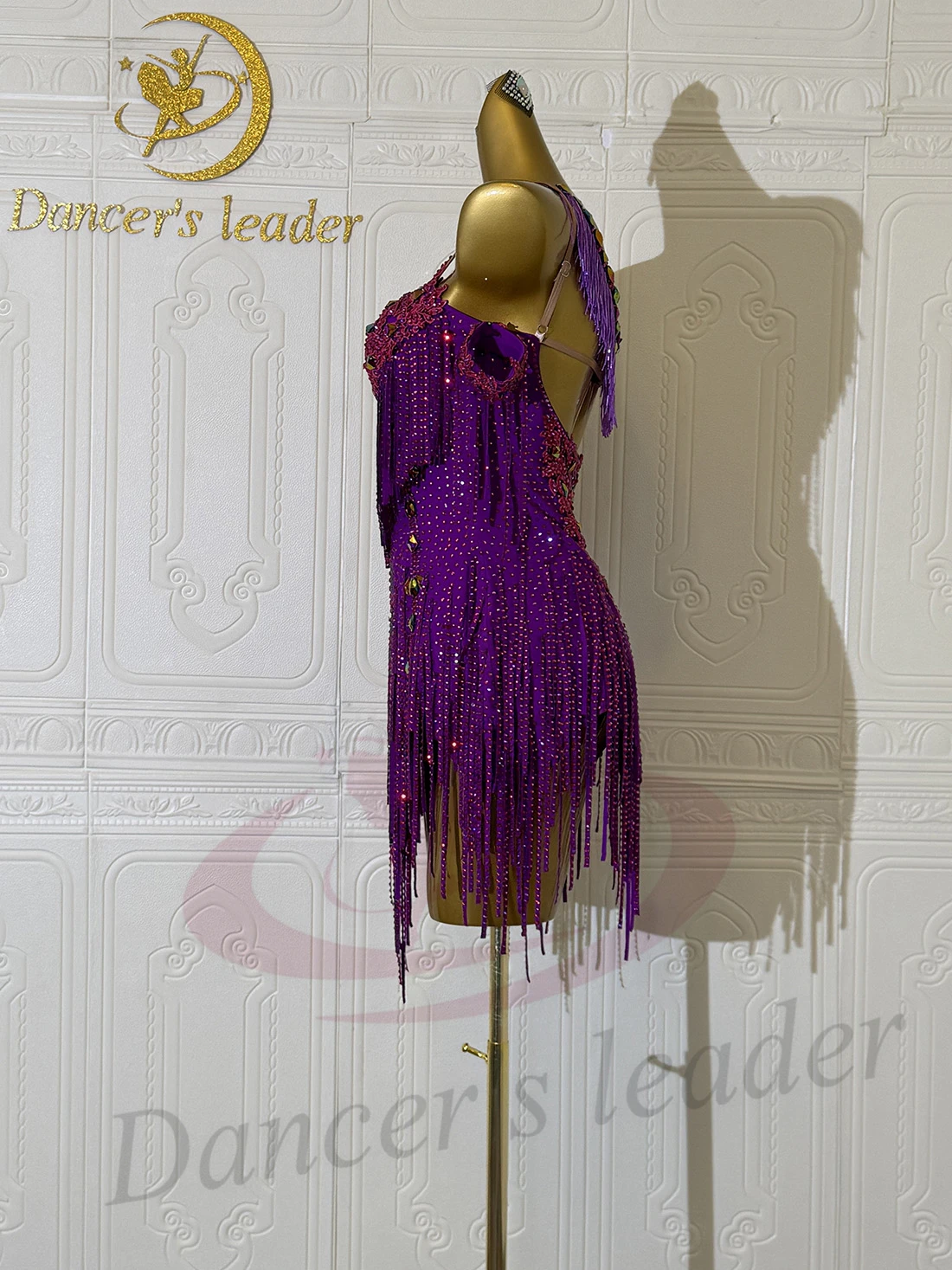 Robe de danse latine AB Stone pour femmes et enfants, haut de gamme, personnalisée, violette, brodée, noire, robe de spectacle de piscine Samba