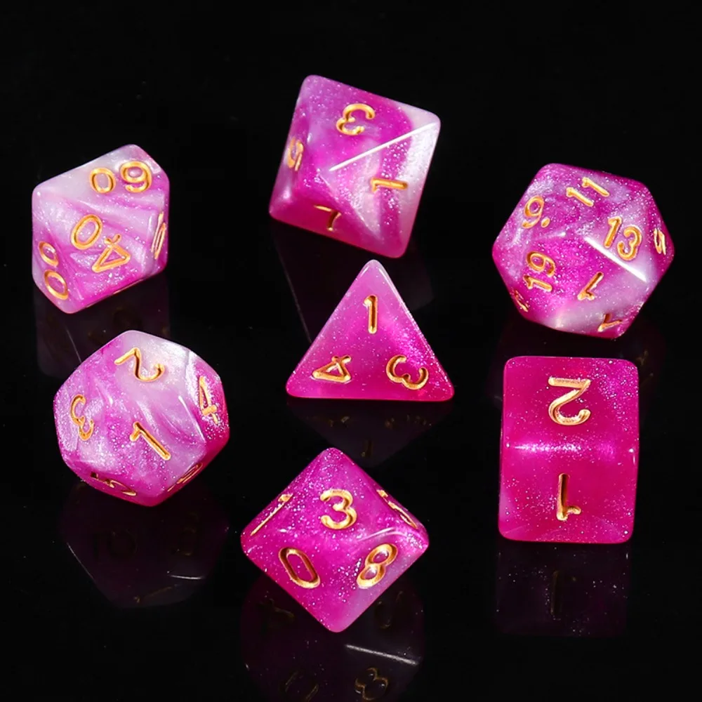 Polyhedral Pearlescent Dice Set, Pearlescent, Digital, Acrílico Pearlized, Cores duplas, Durável, Cor mista, Ensino de Matemática, 7Pcs