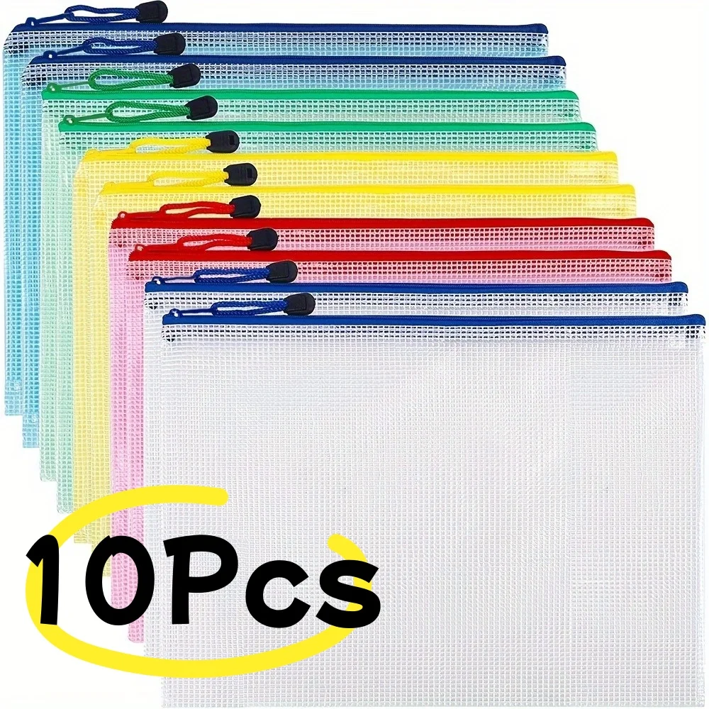 1-10Pcs A4 Waterproof PVC Art Storage Bag with Zipper, Extra Large Capacity Data and Drawing Organizer with Color Grid Design