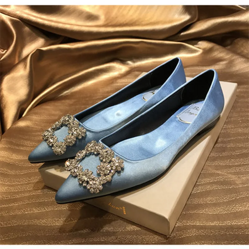 2024 Larger Size 31-46 wedding Shoes Women Pointed Toe Flats Red Luxury Loafers Ballet Slip-on Breathable party buckle bride sho