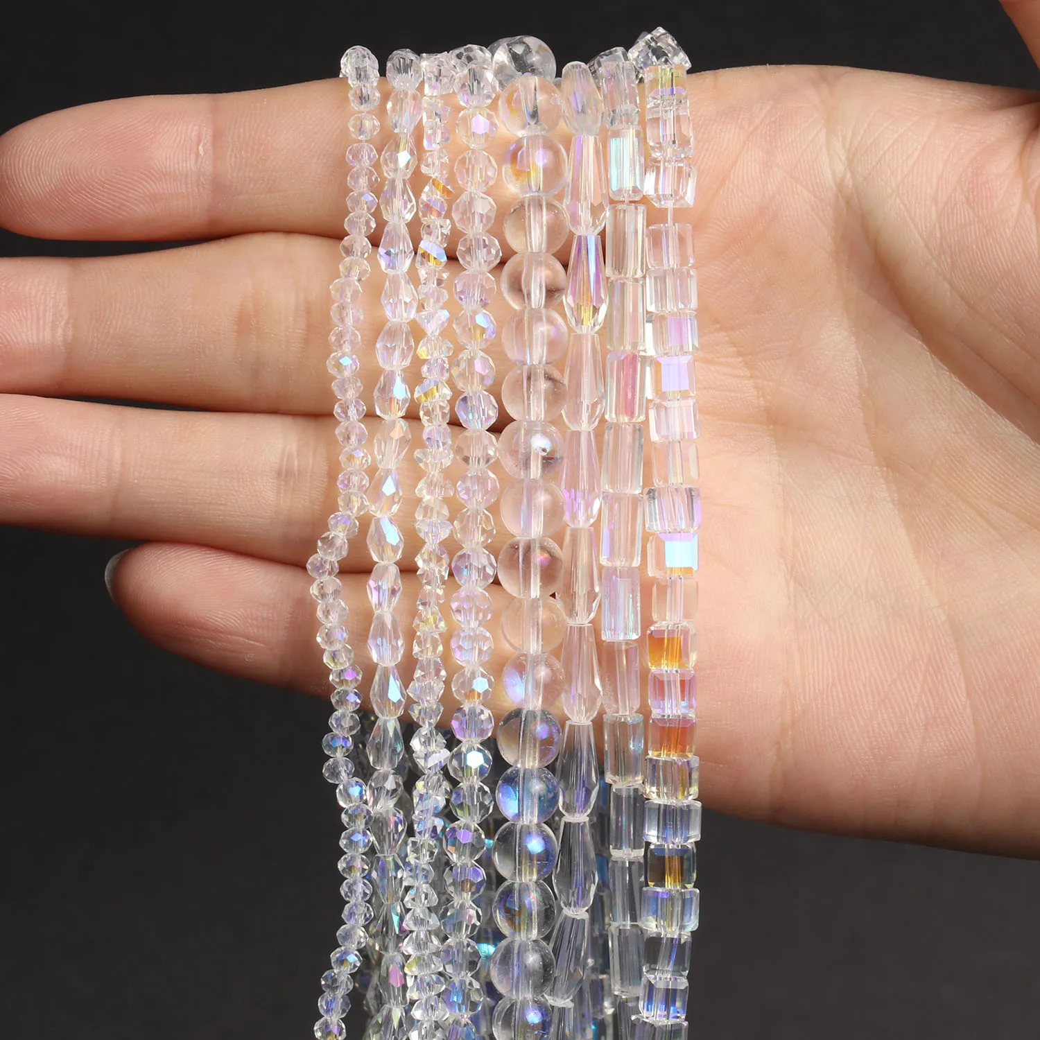 Natural White Crystal Beads AB Color Water Drop Cube Round Rectangle Shape Faceted Glass Beads For Jewelry Making Accessories