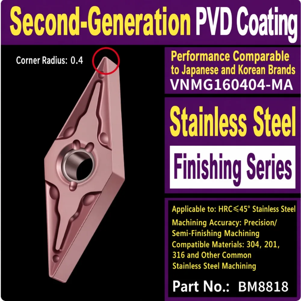 VNMG160404-MA Carbide Inserts VNMG Turning Insert CNC Lathe Blade for Stainless Steel Lathe Cutter