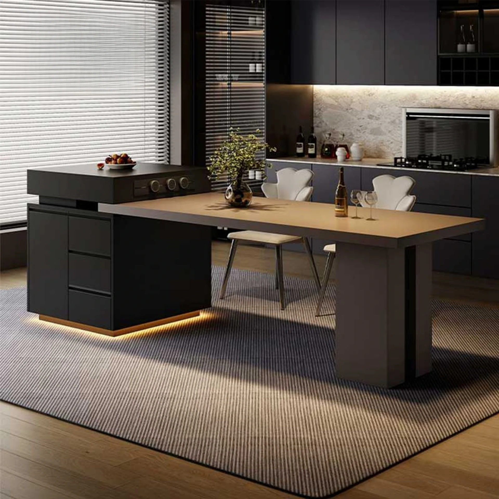 Nakajima Tai Luxury Stone Household Retractable Dining Table Integrated Large Apartment Bar Counter Multifunctional Storage