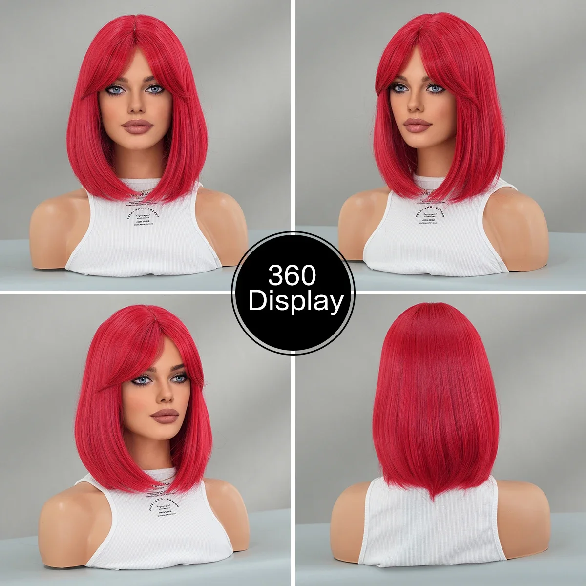 Halloween Cosplay Wig Long Straight Red Wig for Women Daily Party High Density Synthetic Middle Part Hair Wig with Curtain Bangs