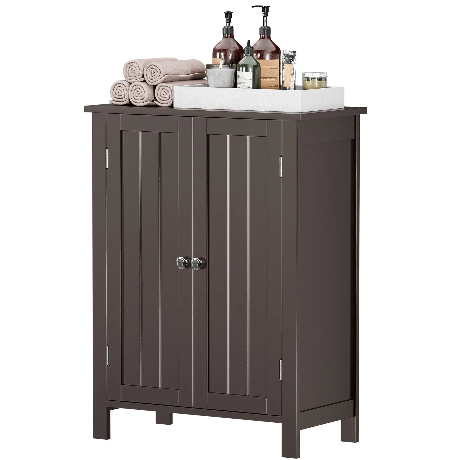 

US Bathroom Floor Storage Cabinet w/Double Doors & Adjustable Shelf Furniture Brown