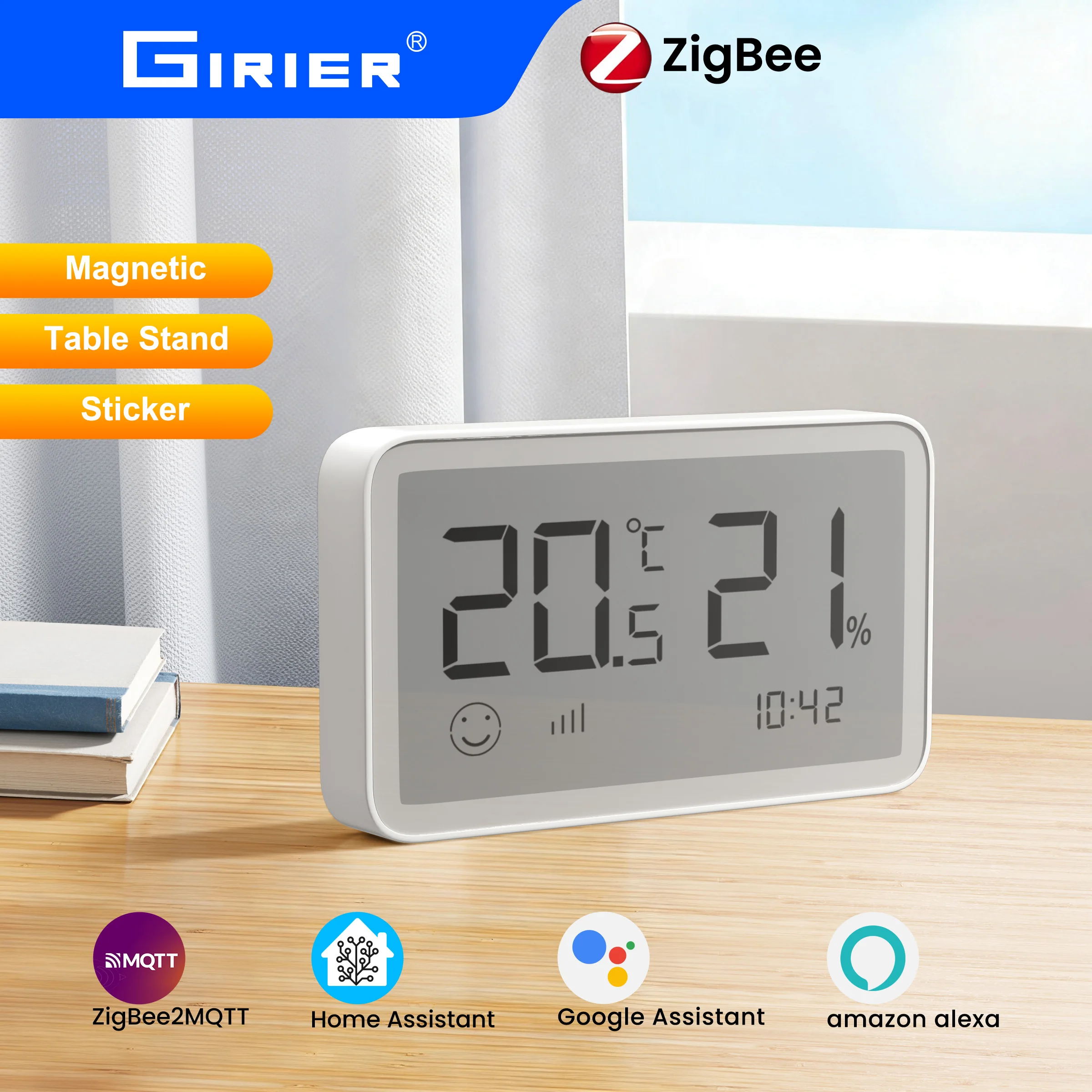 

GIRIER ZigBee 3.0 Temperature Sensor Smart Humidity Detector Indoor Thermometer with LCD Display Works with Home Assistant Z2M
