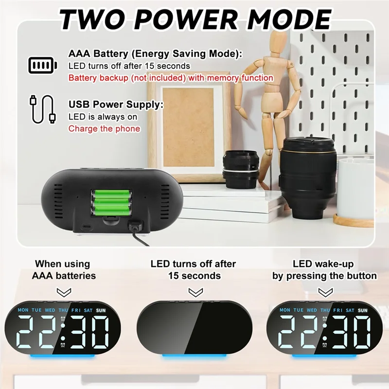 ساعة منبه ABGG مع راديو رقمي، وظيفة التحكم، شاشة LED، ضوء ليلي، غفوة، تصميم طاولة