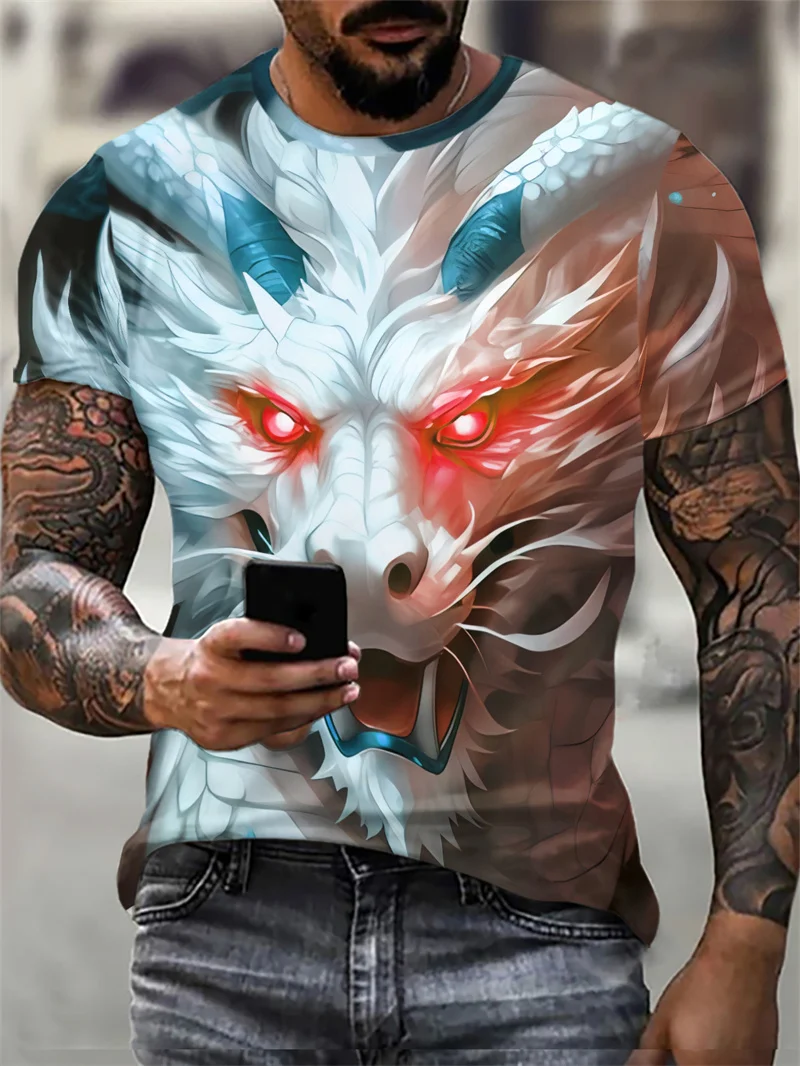 Men's Dragon Graphic Street Fashion T-Shirts Short Sleeve 3D Printed Animal Oversized T Shirt Summer Casual Big Size 6XL Tops