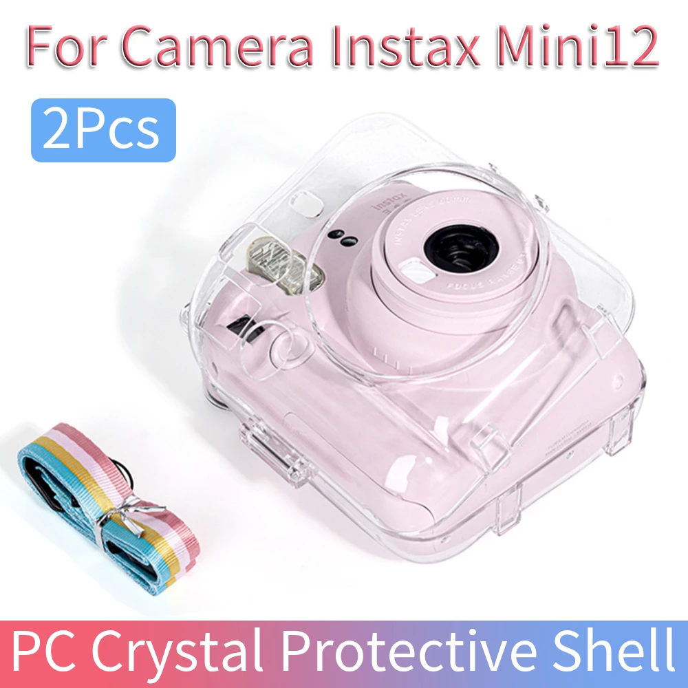 

Сумка для фотоаппарата Fujifilm Instax Mini 12, 2 шт., прозрачный чехол для хранения с плечевым ремнем, кристально прозрачный корпус из поликарбоната для фотоаппарата Instax Mini12