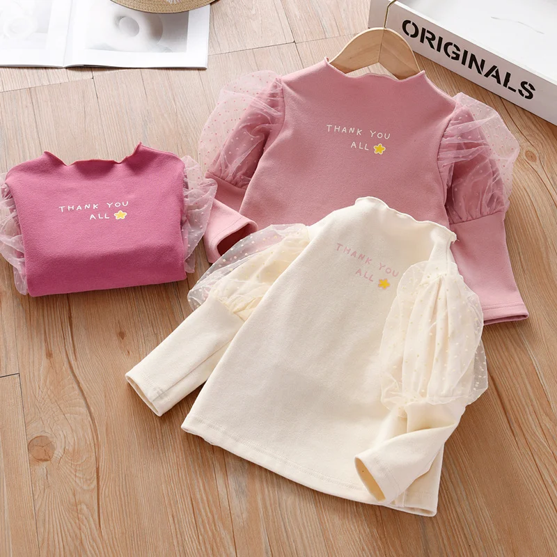 long-sleeved new Girls spring fashion T-shirt little girl tops puff sleeves bottoming shirts autumn clothes children's clothing