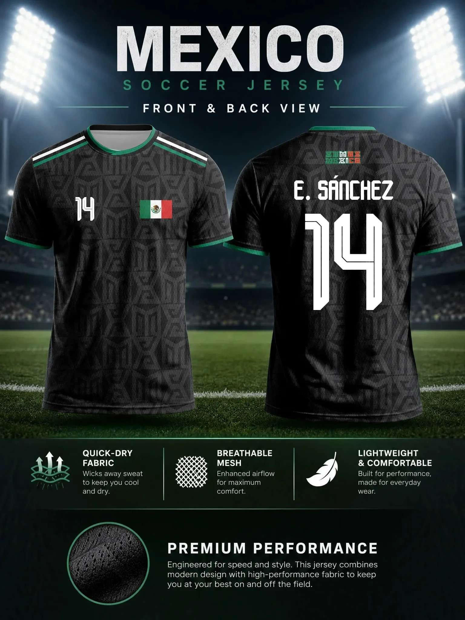 Mexico 2026 Football Jersey - Quick Dry Breathable - Comfortable Stretchy Fan Training Kit Family Kids Tees Football Jersey Tops
