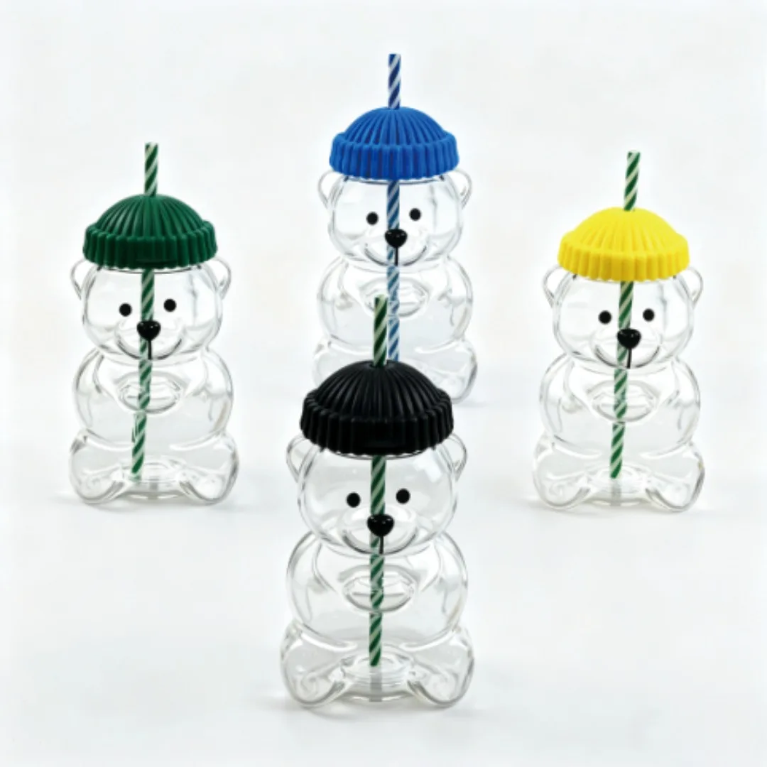 

Cute Bear Glass Mug 500ML Large Capacity Straight Drink Straw Cup With Cute Lid For Daily Beer Wine