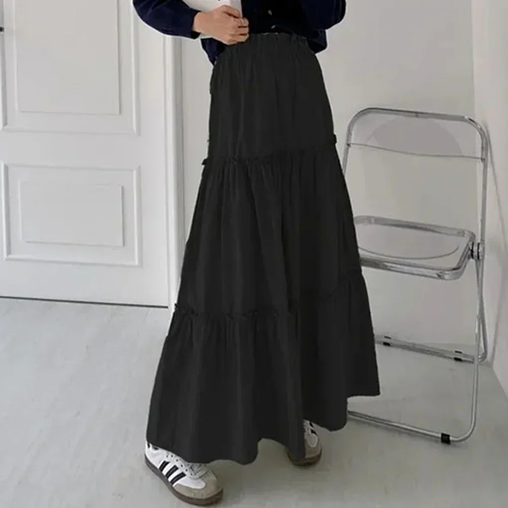 

Elastic Waist Women Pleated Skirts Solid Color Spring Fashion Summer Fashion Autumn Fashion Polyester Fabric Daily Wear