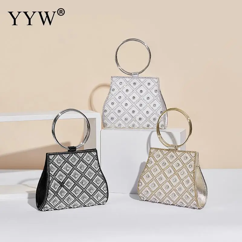 

2023 New Shiny Rhinestone Women'S Handbag Fashion Dinner Bag Luxury Designer Elegant Pearl Handbags Shiny Crystal Clutch Purse