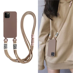 Crossbody Lanyard Strap Liquid Silicone Case For iPhone 16 15 14 13 12 11 Pro Max Necklace Rope Solid Color Shockproof Cover