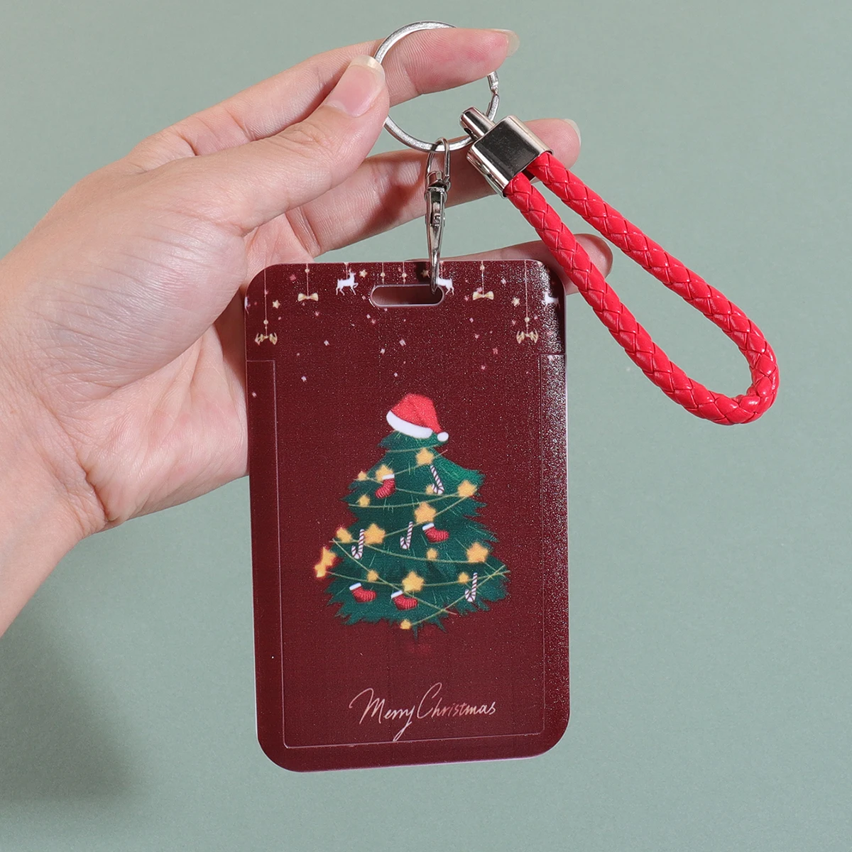 Tarjeteros navideños con diferentes estampados, cuerda de cuero portátil, tarjeta de identificación, nota de almacenamiento de tarjetas de visita, 1 ud.
