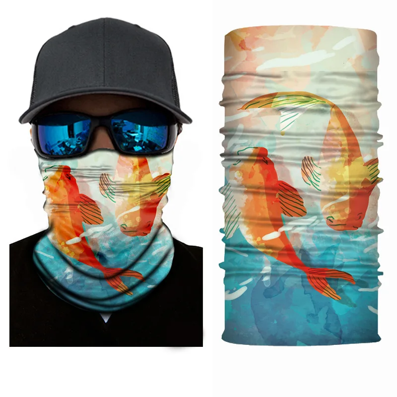 Cachecol de pescoço sem costura ao ar livre para homens e mulheres, bandanas de pesca, headwrap de pesca, corrida e ciclismo, peixe e animal design