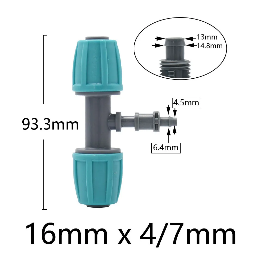 16mm PE Pipe Connector Lock Nuts Garden Water Coupling 1/2\'\' Pipe 4/7mm Hose Transition Fittings Tee Elbow End Plug Tap