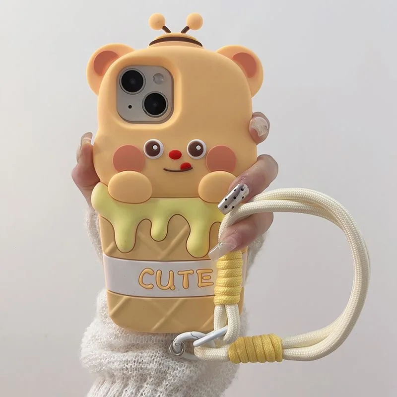 3D Butter Bear Ice Cream Suitable For iPhone16 15 Pro Max 14 Phone Case 13 Silicone 11 12 Pro Protective Case