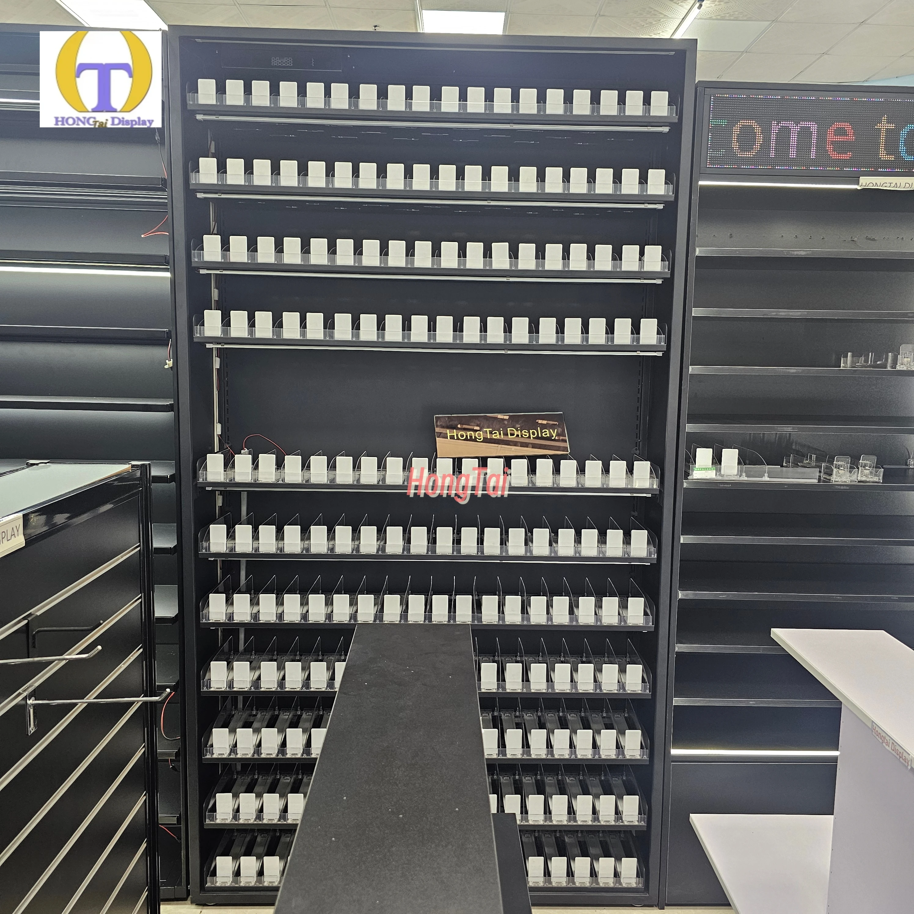 Custom.Tobacco Store Розничная дымовая витрина с железной стойкой со светодиодной подсветкой и акриловым толкателем Металлическая табачная мебель