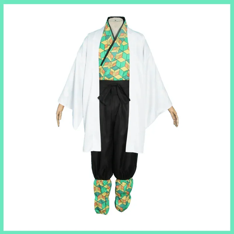 

2025 11 Anime Sabito Cosplay Costume Urokodaki Sakonji Disciple Kimono Cloak Green Practice Uniform Full Set Wig Man Woman Chris
