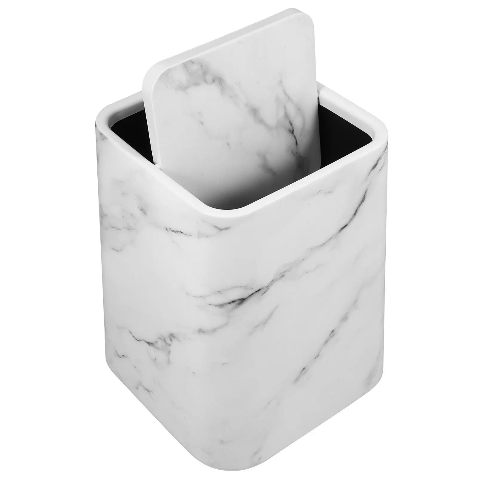

Stylish Marble Texture Garbage Can for Home Office Dorm Bathroom Kitchen Living Room Bedroom Hotel Space Saving Elegant Waste