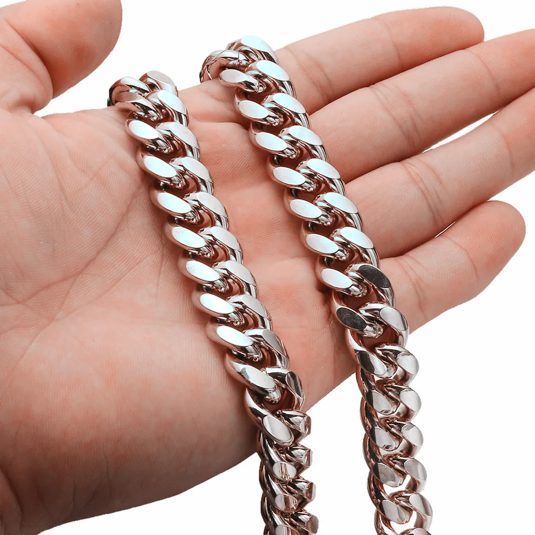 

14mm Any Length Women Mens Miami Cuban Link Classic Punk Heavy Silver Color 316L Stainless Steel Necklace/Braclet