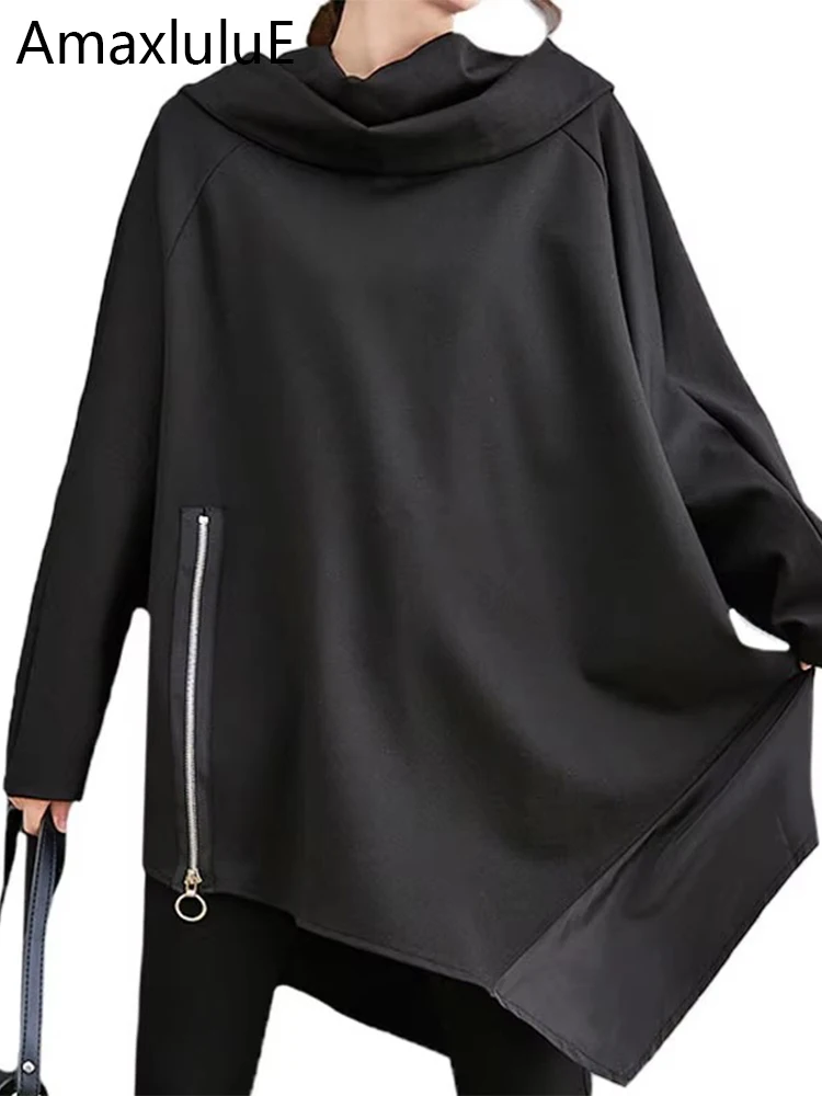 

Amax luluE Fall Long Loose Clothes Women Fashion Turtleneck Plus Size Casual Tee Shirts Ladies Luxury Classic Vintage Black Tops