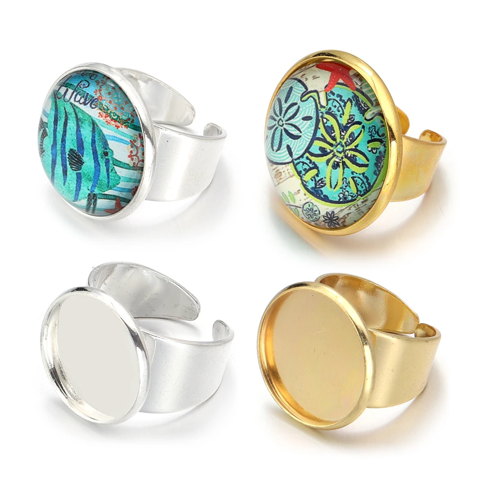 5pcs 16/18/20/25mm Circular Ring Holder Cabochon Base Glass Stone Cabochons Tray Adjustable Gold/Silver DIY Jewelry Making Ring