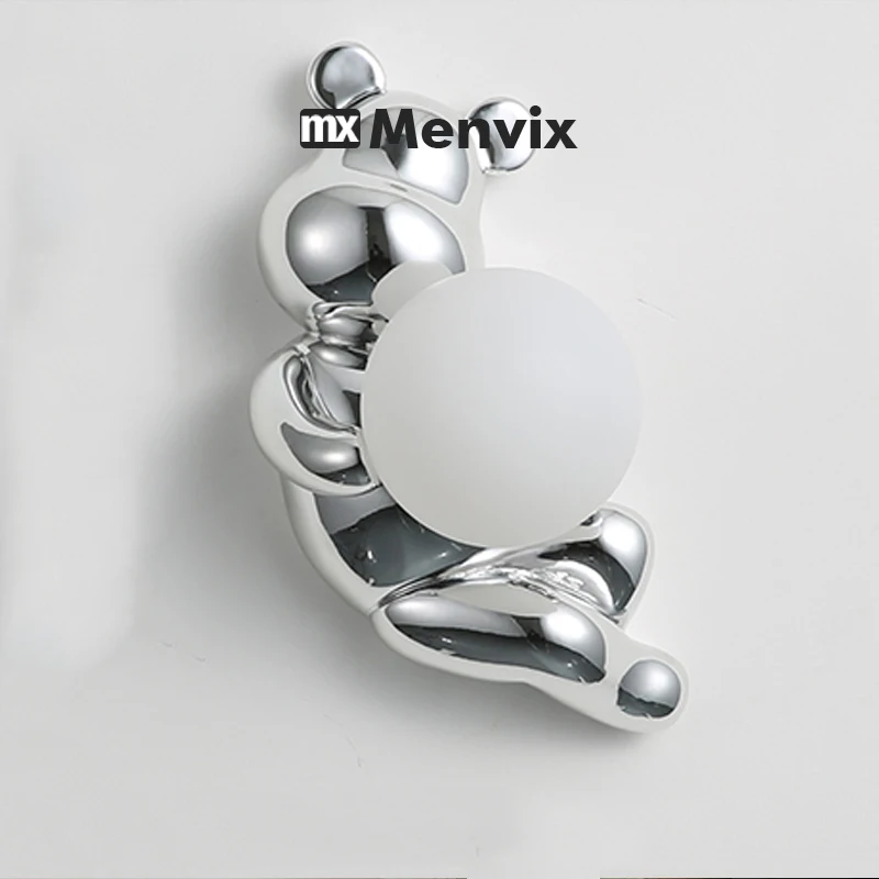 Cartoon Luxury Chrome Bear Wall Light For Bedroom Bedside Lighting Resin Bear Acrylic Sconces Children's Room Wall Lamp for Kids view 6